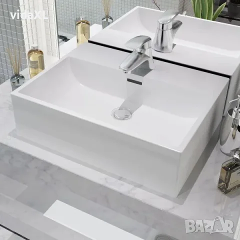 vidaXL Мивка с отвор за кран, керамична, бяла, 51,5x38,5x15 см（SKU: 142346）, снимка 2 - Мивки - 56089778