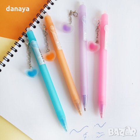 1591 Изтриващ се син химикал с гума и висулка сърце, снимка 2 - Ученически пособия, канцеларски материали - 29550304