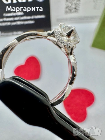 Сребърен пръстен с мойсанит (диамант) 1 карат, снимка 8 - Пръстени - 53306186