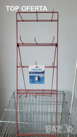 Метален стелаж с 14 куки за закачане, червен цвят!!! 80 х 26 см, снимка 3 - Стелажи и щандове - 47802508