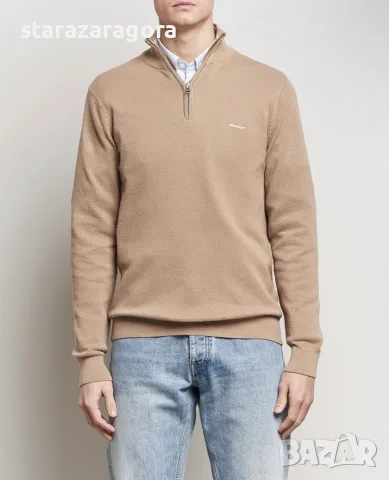 Gant Cotton Pique Half-Zip Sweater Dark Khaki 2XL