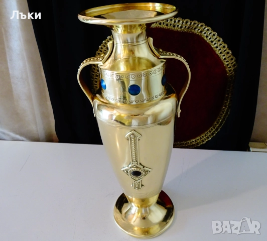 Царски бронзов свещник,ваза,рубин,сапфир,35 см.,780 гр. , снимка 4 - Антикварни и старинни предмети - 51609334