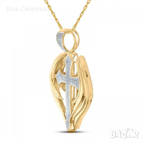 Колие кръст с ангелски крила, снимка 2 - Колиета, медальони, синджири - 36897802