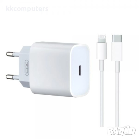Зарядно/Адаптер 220V / XO-L129 PD 20W + Type-C - Lightning Кабел / Бял / Баркод : 456405