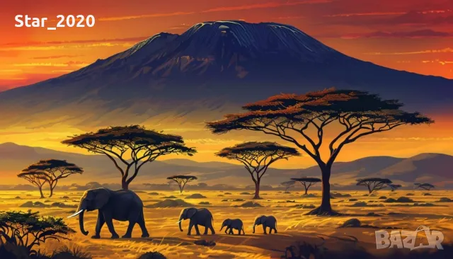 Светеща картина с LED осветление - слонове 3, снимка 1