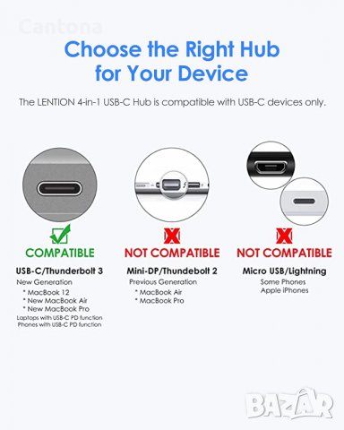 LENTION 4-в-1 USB-C хъб с 3 USB 3.0 и захранване Type C PD(CB-C13se), снимка 5 - Други - 38547982
