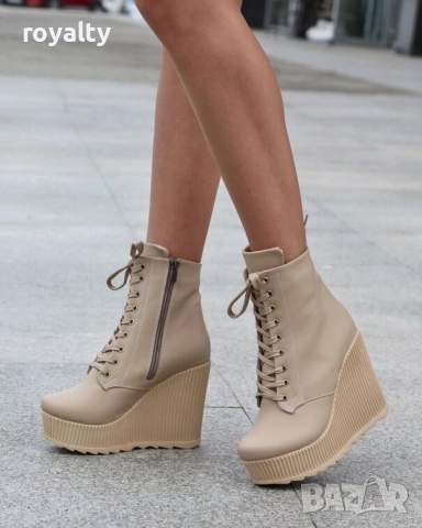 Боти на платформа - бежова кожа - NO6