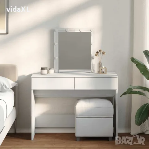 vidaXL Тоалетка с LED, бяла, 100x40x130 см, снимка 2 - Тоалетки - 56148273