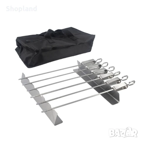 Комплект BBQ шишове от неръждаема стомана с поставка – 6 части за перфектно печене, снимка 2 - Барбекюта - 51273335