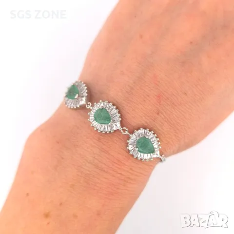 Сребърна Гривна с Топаз/Рубини/Изумруди, снимка 7 - Гривни - 49931535