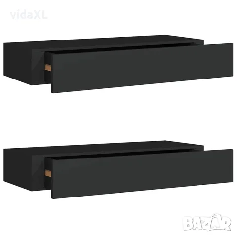 vidaXL Стенни рафтове с чекмеджета, 2 бр, черни, 60x23,5x10 см, МДФ