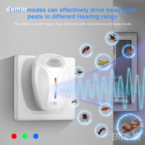 2025 подобрена версия ултразвуков репелент за вредители и насекоми, 3 режима, 6 броя, снимка 2 - Други стоки за дома - 52721821