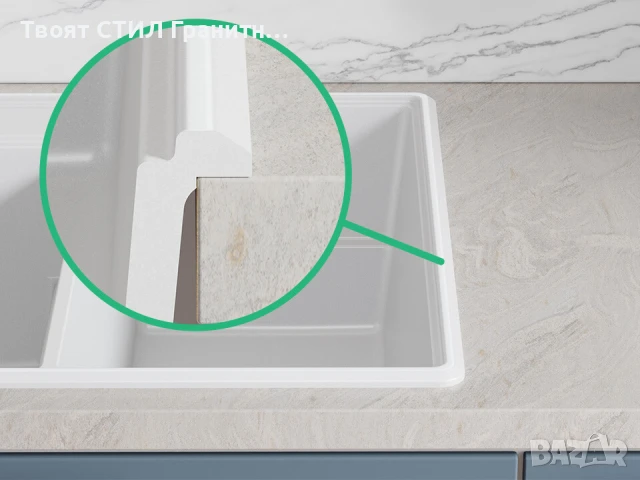 Бяла кухненска гранитна мивка Париж 80 Work&Store 780 x 530 мм, снимка 4 - Мивки - 51286493