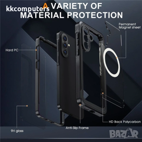 Магнитен Калъф за Samsung A57 5G - PC+TPU, С включено стъкло, Прозрачен, 3 цвята, снимка 8 - Калъфи, кейсове - 53973273