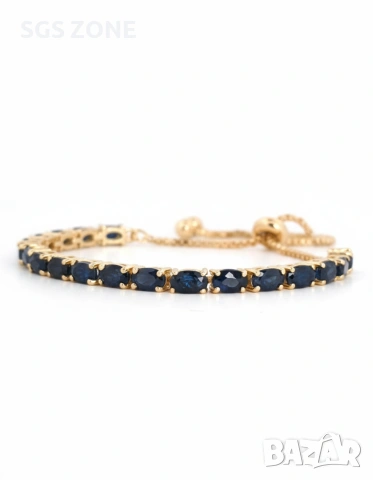 Тенис сребърна позлатена гривна със сапфири от Тайланд 