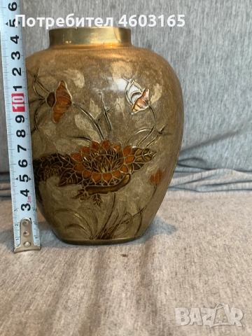 Месингова ваза с емайл Cloisonne: Флорално бронзово покритие, , снимка 3 - Антикварни и старинни предмети - 52434169