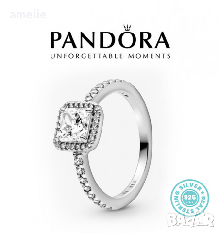 Пръстен Пандора сребро 925 Pandora Square Sparkle. Колекция Amélie, снимка 1 - Пръстени - 36562227