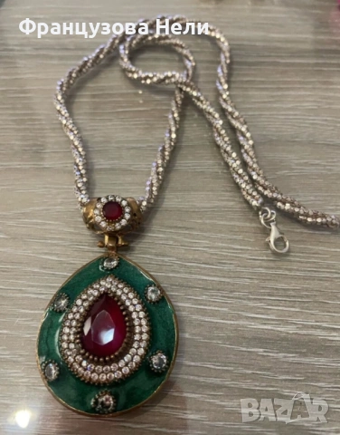 Сребърно колие с позлата и полускъпоценни камъни, снимка 2 - Други ценни предмети - 54169144