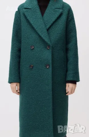 С ВЪЛНА Зелено палто, зимно. Вълна и акрил - съдържание; Coat with wool and acrylic mix