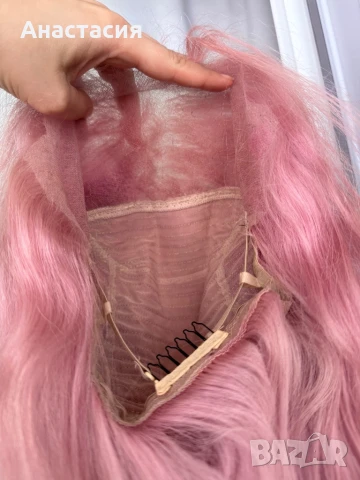 Розова перука естествена коса, снимка 2 - Аксесоари за коса - 50702604