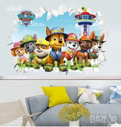 №12 Paw Pes Patrol Пес Патрул кучета и Тракър в стена стикер лепенка за стена за детска стая