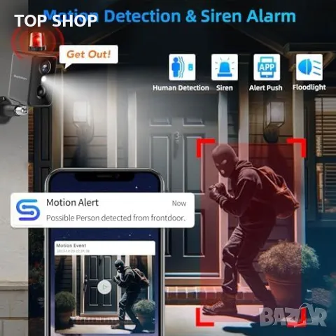 Нова Камера за Сигурност с Висока Резолюция, Соларен Панел и Аларма, снимка 6 - Аналогови камери - 49567219