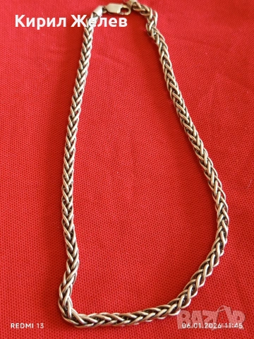 Сребърен ланец плетка тип ЖИТЕН КЛАС много красив майсторска ръчна изработка 50765, снимка 4 - Колиета, медальони, синджири - 53004490