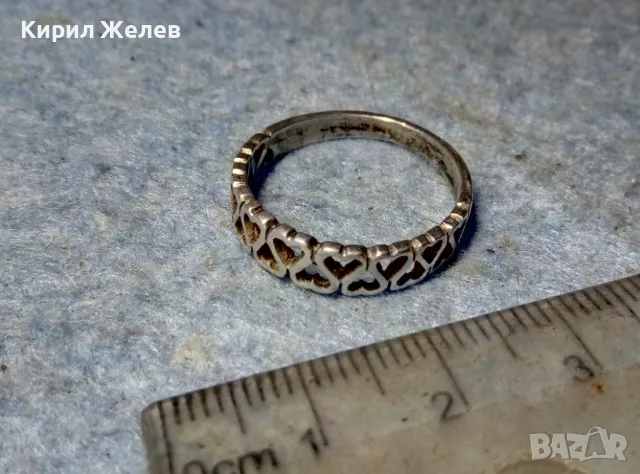 РОМАНТИЧЕН СРЕБЪРЕН ПРЪСТЕН ПРЕПЛЕТЕНИ СЪРЧИЦА СРЕБРО 900 СТАРА РЪЧНА АЖУРНА АРТ ИЗРАБОТКА 49365, снимка 6 - Пръстени - 49001820