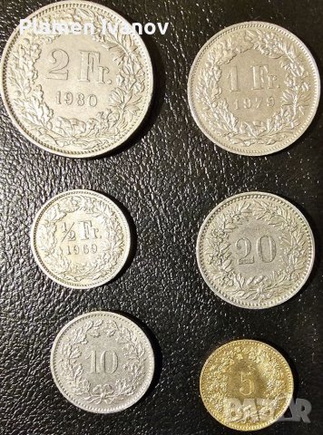 Лот монети Швейцаря в добро състояние и в обръщение
