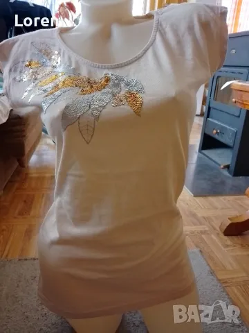 Блуза с къс ръкав с голямо цвете с пайети, снимка 3 - Тениски - 49163897