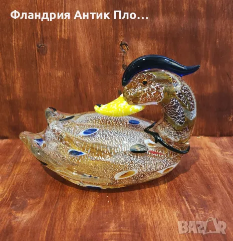 Декоративна фигура на патица от художествено стъкло – седяща поза, снимка 3 - Декорация за дома - 49646296