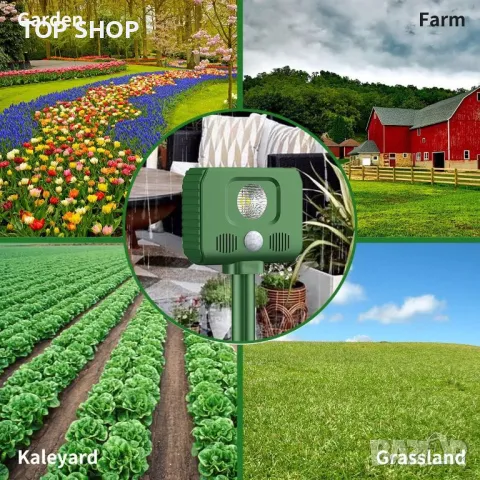 Репелент за животни и птици- соларен - ултразвук и светлина HonGxian  , снимка 6 - Оборудване за аквариуми - 49106012