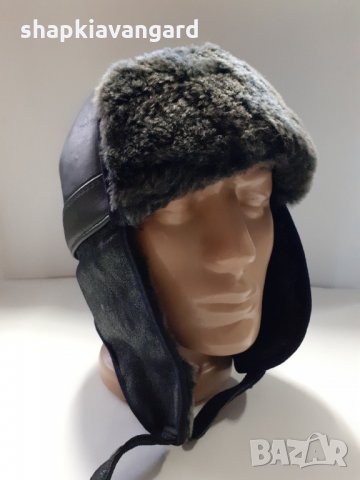 Телешка кожена шапка ушанка-калпак мъжки модел лукс-51, снимка 3 - Шапки - 8750685