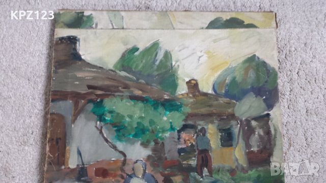 Стара Картина Селски пейзаж( маслени бои, платно) /М.Минков, снимка 4 - Картини - 12695191