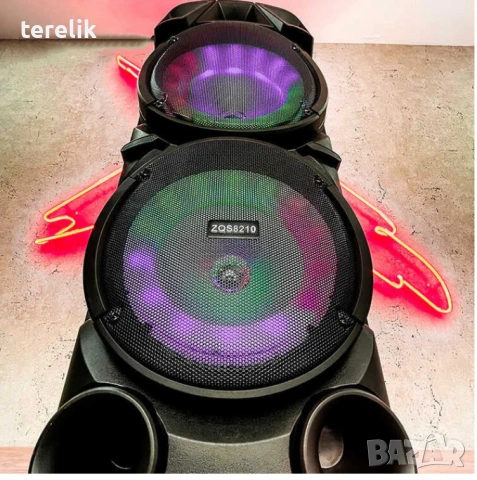 !@ Нова ZQS 8210 2х8 120W 6500mah 2 микрофона ПРЕНОСИМА КАРАОКЕ КОЛОНА, снимка 14 - Аудиосистеми - 53163709