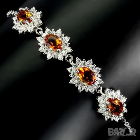 925 сребърна гривна с цитрини 6х4мм, подходяща за подарък V11