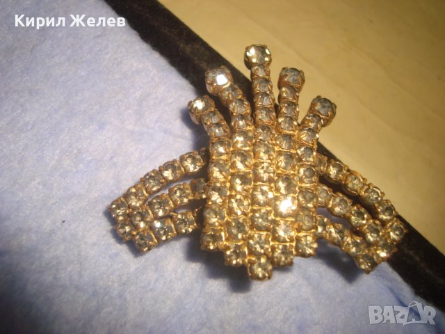 СТАРА ПОЗЛАТЕНА РЕТРО АРТ КРИСТАЛНА БРОНЗОВА БРОШКА с БОХЕМСКИ КРИСТАЛИ МАЙСТОРСКА ИЗРАБОТКА 29207, снимка 9 - Антикварни и старинни предмети - 37320273