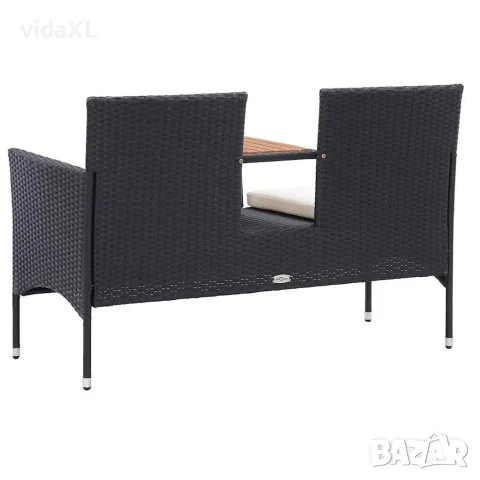 vidaXL 2-местна градинска пейка с маса за чай 143 см полиратан черна, снимка 3 - Градински мебели, декорация  - 56147682