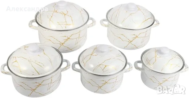 Комплект от 5 броя многослойни емайлирани тенджери със стъклени капаци. ? Обогатете своята кухня с к, снимка 2 - Съдове за готвене - 49049476