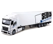 Bburago 1:43 Mercedes-Benz Actros SEDIS – камион с ремарке и мотокар (Street Fire Haulers Lift & Loa, снимка 1