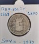 Монета Испания - 2 Песети 1870 г. - Сребро, снимка 1