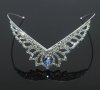 триъгълна сребриста със син камък корона диадема тиара с камъни детска дамска, снимка 1 - Аксесоари за коса - 29792974