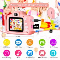 Дигитален детски фотоапарат STELS W302, 64GB SD карта, Игри, Розов/Син, снимка 5 - Фотоапарати - 40206750