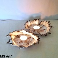 Свещници от глина с отпечатък от естествен лист! Ръчна изработка!, снимка 3 - Декорация за дома - 34353059