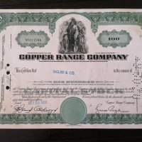 Сертификат за притежание на 100 акции (САЩ) | Copper Range Company Inc. | 1969г., снимка 1 - Други ценни предмети - 29149494
