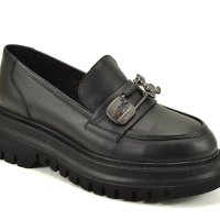 Модерни дамски уолфъри в черен цвят изработени изцяло от естествена кожа , снимка 2 - Дамски ежедневни обувки - 42259252