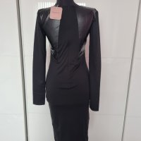НОВА черна рокля с кожени детайли Maiocci , снимка 2 - Рокли - 34544138