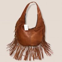 Дамска чанта тип торба с ресни от естествена кожа, снимка 1 - Чанти - 33808247