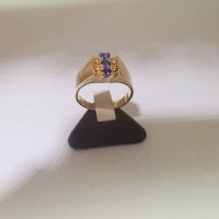 Златен пръстен с лилав аметист , снимка 3 - Пръстени - 30283686