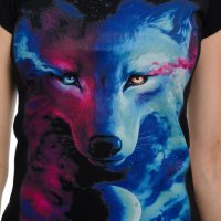 Нова дамска тениска с дигитален печат Вълк, GALAXY WOLF, Серия вълци, снимка 2 - Тениски - 29463595